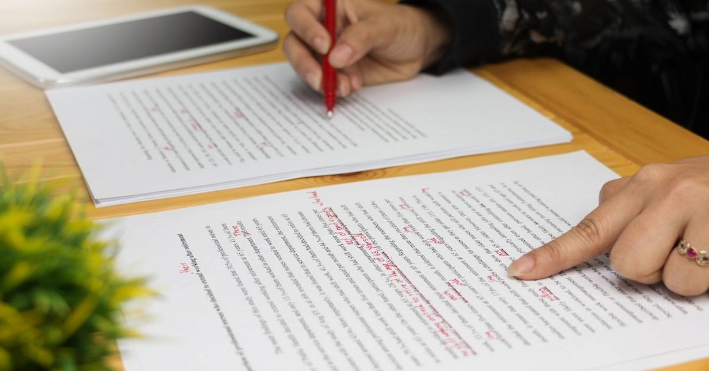 a student proofreading legal document