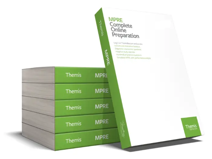 Stack of Themis MPRE Complete Online Preparation books.