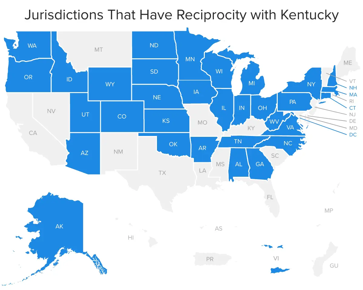jurisdictions that have reciprocity with kentucky
