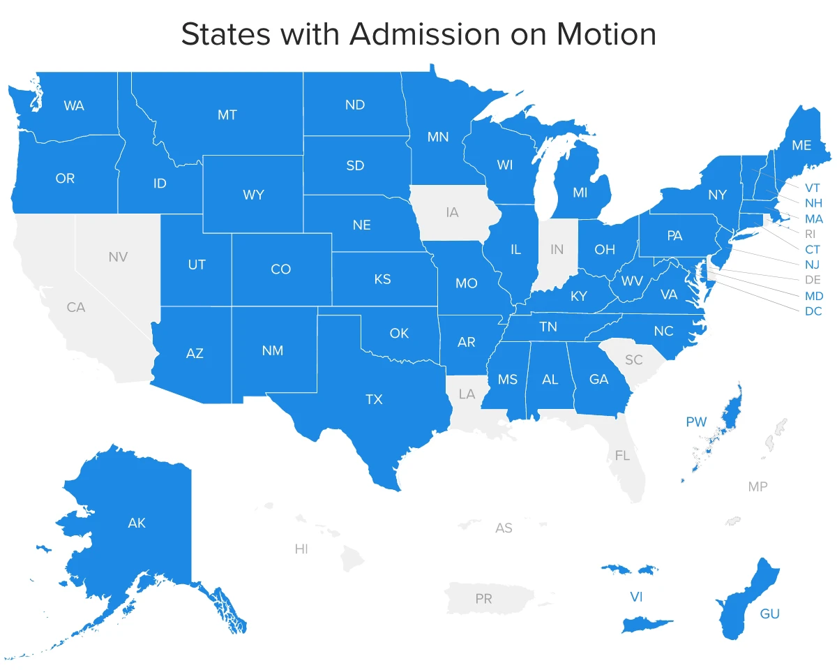 US map depicting states with Admission on Motion