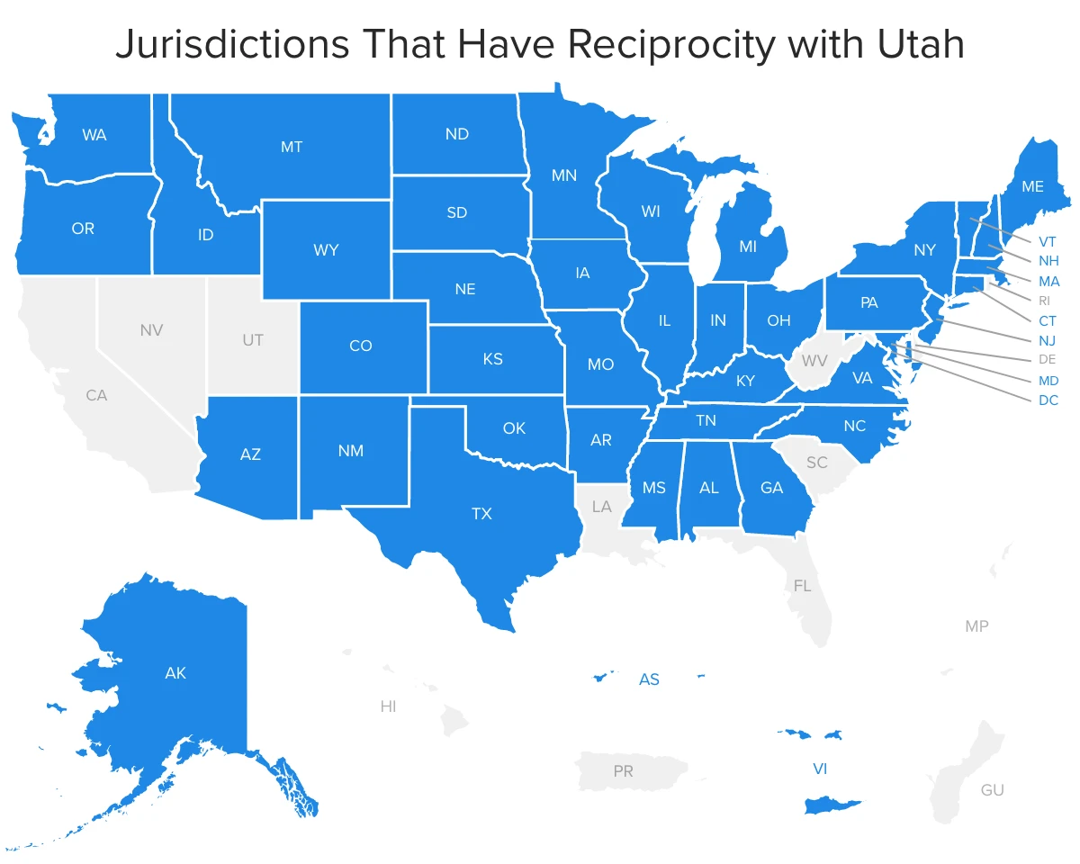 States that have a reciprocity agreement with Utah
