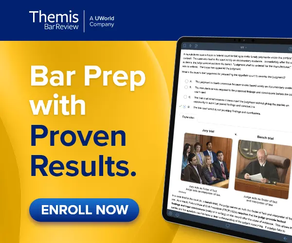 Themis's bar prep course has a proven track record of high pass rates. Click here to enroll.