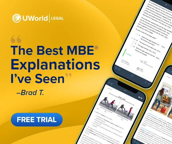 Brad T, a UWorld student, recommends UWorld's MBE QBank for its unmatched explanations. Click here to start your free trial.