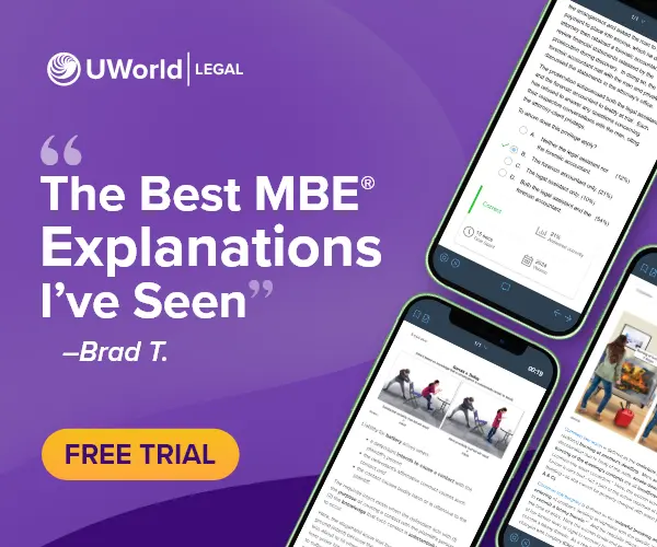 Brad T, a UWorld student, recommends UWorld's MBE QBank for its unmatched explanations. Click here to start your free trial.